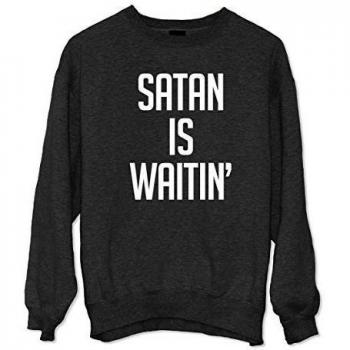 Satan Is Waitin' Gracioso Sarcastic Camisa de entrenamiento Negro Medium