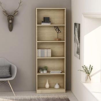 Estantería de 5 niveles de madera contrachapada 60x24x175 cm en color blanco, negro y roble sonoma - Mueble de almacenaje para oficina, estudio, sala de estar y dormitorio