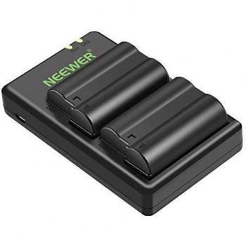 Neewer EN-EL15A Battery Charger Set for Nikon d850, d800, d750, d7500 Micro USB Input Charger Versatile Charging Option 2100mAh Black