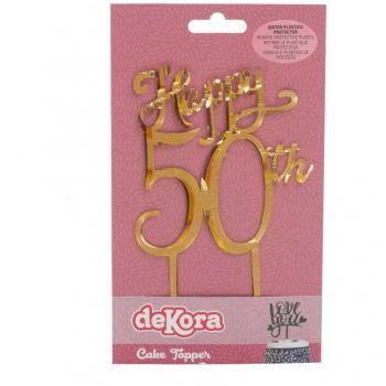 Cake Topper de Oro para Celebrar el 50 Aniversario - Decoración para Tarta de Cumpleaños de 50 Años