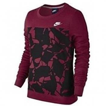 Nike W Nsw Crw Flc Aop - Camiseta de manga larga para mujer, color rojo, talla L