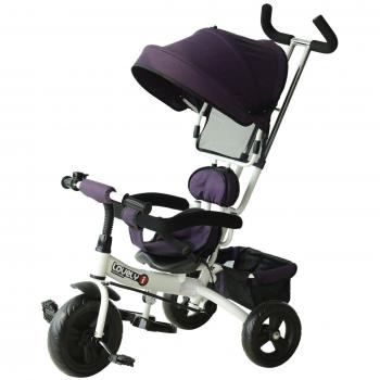 HOMCOM Triciclo para Bebé 4 en 1 Bicicleta para +18 Meses con Capota Manija de Empuje Ajustable Barra Extraíble Reposapiés Plegable Canasta de Almacenaje 92x51x110 cm Morado
