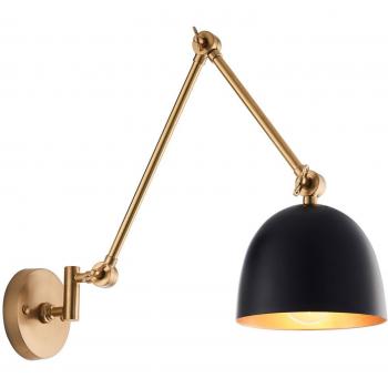 Lámpara de pared ajustable tipo domo en latón macizo antiguo y negro mate, con 1 bombilla, altura regulable de 20 a 65 cm