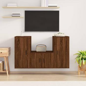 Set de muebles para TV 3 piezas madera contrachapada roble marrón Vidaxl