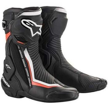 Alpinestars SMX Plus V2 Motorcycle Boots - Black/White/Fluo Red, Size 41