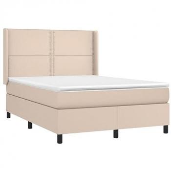 Cama box spring con colchón cuero sintético capuchino 140x190cm