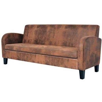vidaXL Sofá 3 Plazas Ante Marrón Asiento Sillón Silla Taburete Mueble Salón