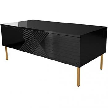 Mesa de centro Merced A100, Aglomerado Laminado, Negro Brillante, 120 x 55 x 49 cm, con Sistema de Apertura Sin Tiradores y Gas Presurizado