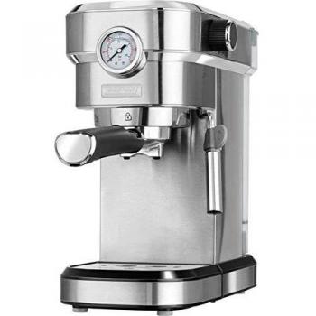 MPM MKW-08M Cafetera Express 20 bares, Espresso, Cappuccino, Latte, Vaporizador Espumador de Leche, Calienta Tazas, Acero Inoxidable, Depósito 1,2 L Desmontable, Sistema THERMOBLOCK, 1350W