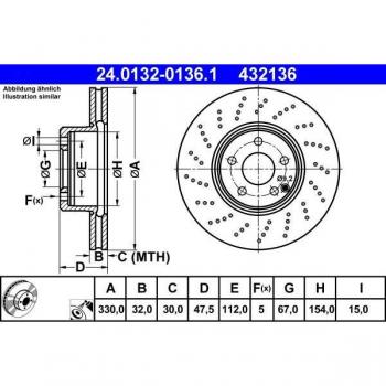 Disco de freno ATE 24.0132-0136.1, ventilado, altamente carbonizado, 1 pieza