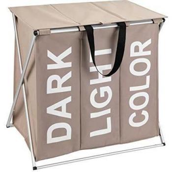 Cesto de Ropa Sucia Plegable Trio Top con 3 Compartimentos, Capacidad 118L, Color Taupe, Dimensiones 57 x 57 x 38 cm