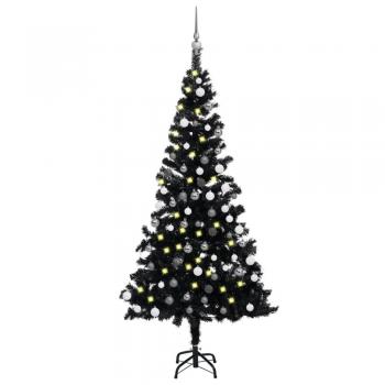 vidaXL Artificial Pre-lit Christmas Tree with Ball Set Black 150 cm PVC