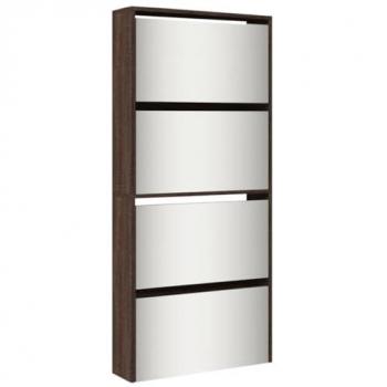 Mueble zapatero con espejo 4 niveles roble marrón 63x17x134 cm