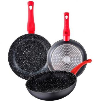 San Ignacio - Set 3 Piezas Sartén (22 cm, 26 cm y Wok 26 cm) Aluminio Forjado con Revestimiento Antiadherente Aptas para Inducción Energy