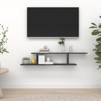 Estante de pared para TV de aglomerado negro 125x18x23 cm, estantería/librería/mueble de almacenaje, disponible en madera contrachapada blanco, negro y gris, ideal para oficina, estudio,