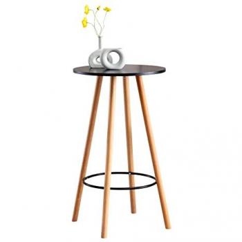 Mesa Alta Redonda Mijas - Estilo Escandinavo, Tablero Negro Natural, Base de Madera