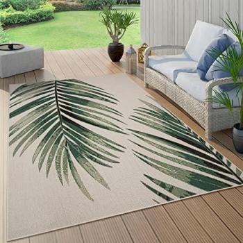 Alfombra Boho Chic de Palmera Verde Ø 160 cm, diseño floral jungla, apta para salón, cocina y exterior