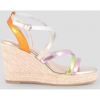 Sandalias de cuña de mujer multicolor en sintético con tiras entrelazadas y metalizadas