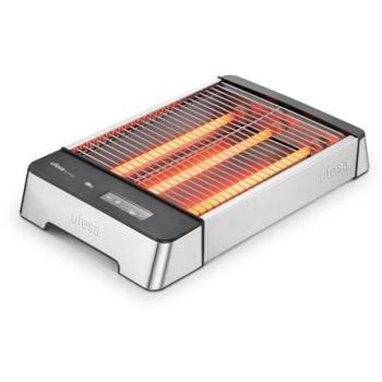 Tostador Plano Ufesa Kamut 1000W, Superficie XL 25x20 cm, 4 Rebanadas, 3 Resistencias de Cuarzo, 6 Niveles Ajustables, Acero Inoxidable