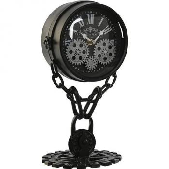 Reloj de Mesa Home ESPRIT Negro Plateado Metal Cristal 18 x 17 x 33 cm