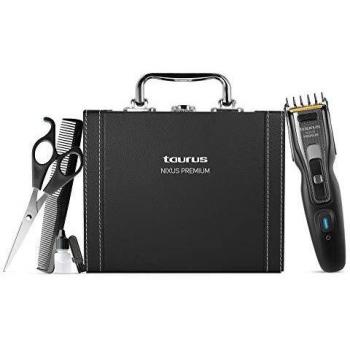 Taurus Nixus Premium - Cortapelos con peine guía de 7 posiciones, uso con y sin cable, cuchillas de titanio, cabezal desmontable para limpiar fácil, incluye set completo de peluquería con maletín