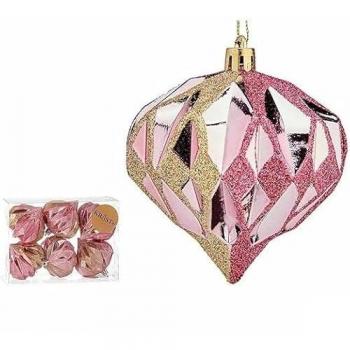 Set de Bolas de Navidad Diamante Rosa Dorado Plástico 8 x 9 x 8 cm (12 Unidades)