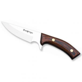 Cuchillo de Cetrería Miguel Nieto 8106 con Hoja de Acero de 14 cm, Mango de Madera Stamina y Funda de Piel Marrón