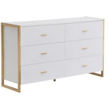 Cómoda 6 Cajones MDF Blanco Lacado y Dorado OMBRELIA de Pascal Morabito