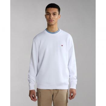 Napapijri Men's Cotton Crew Neck Sweatshirt - Navy Blue and Bright White with Embroidered Logo