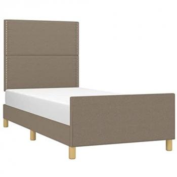 Estructura de cama con cabecero acolchado tapizado en tela gris taupe 100x200 cm