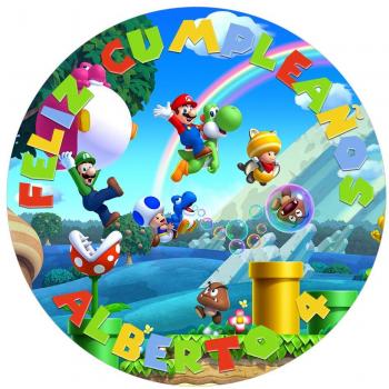 OBLEA de Papel de azúcar Personalizada, 19 cm, diseño de Super Mario