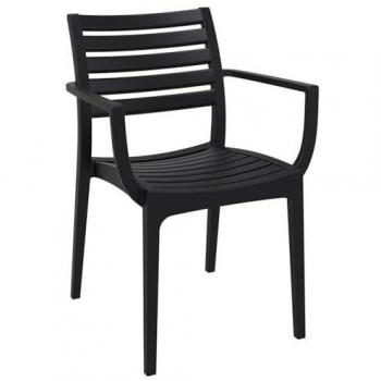 Black Outdoor Polypropylene Stacking Arm Chair Set of 2