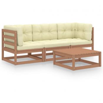 Conjunto de muebles de jardín 4 piezas con cojines de madera de pino maciza