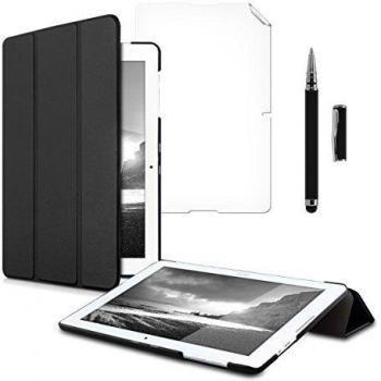 kwmobile 3en1:Slim Smart Cover Funda Carcasas para Acer Iconia One 10 B3-A20 en negro + Lámina, transparente + Stylus, negro
