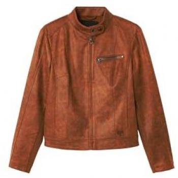 Chaqueta de cuero marrón Desigual Múnich para mujer, estilo biker, casual, talla L