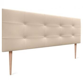 Cabecero Acolchado Capitone Tapizado en Polipiel Beige, 8cm de Grosor, 150x115cm con Patas (Camas 150/160)