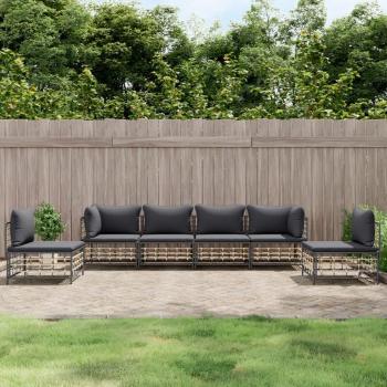 vidaXL 6-Piece Anthracite Poly Rattan Garden Lounge Set with Cushions