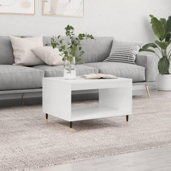 Mesa de centro blanca 60x50x40 cm en madera multicapa y madera de ingeniería