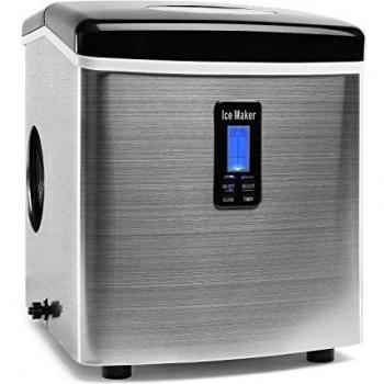 Klarstein Mr. Frost - Máquina de hacer hielo, Tanque de agua 3,3 L, Capacidad de 15 kg, 150 W, 3 tamaños, Preparación en 6-13 min. Aprox, Temporizador, Pantalla LCD, Indicador nivel agua, Negro