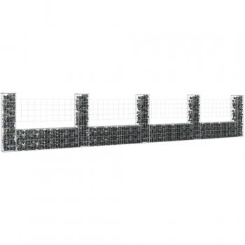 vidaXL U-shape Gabion Basket with 5 Posts Iron 500x20x100 cm