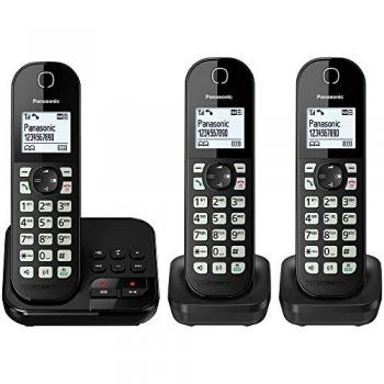 Teléfono Inalámbrico DECT Panasonic KX-TGC463GB con Identificador de Llamadas y 2 Manos Adicionales, Color Negro