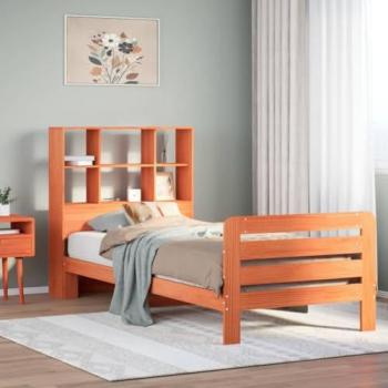 Estructura de cama sin colchón de madera de pino maciza color marrón 90x200 cm