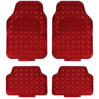JVL Titan 01-692 Alfombrillas de Goma para Coche con Diseño Metálico, Rojo, 4 Unidades