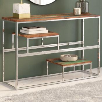 Mesa consola de acero inoxidable plateado con madera maciza reciclada vidaXL