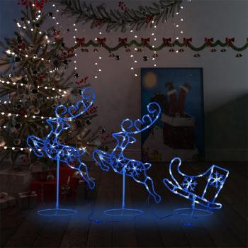 vidaXL Acrylic Christmas Flying Reindeer & Sleigh 260x21x87cm Blue