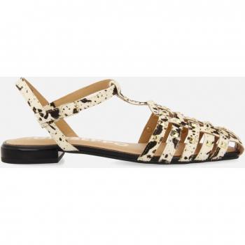 Sandalias planas mujer estilo cangrejeras de piel con print de vaca