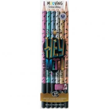 Lápices de colores metalizados Mooving - 6 piezas, colores brillantes, acabado metálico, ideal para manualidades y dibujos creativos