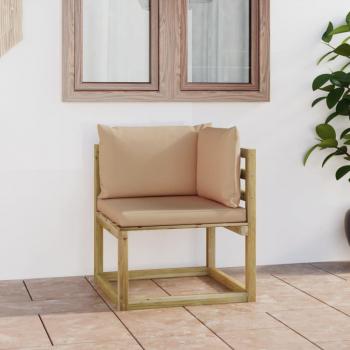 Sofá de esquina de jardín con cojines madera impregnada verde