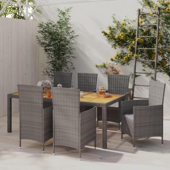 7-Piece Grey Poly Rattan Outdoor Dining Set with Cushions
