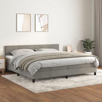 Cama box spring de muelles con colchón de terciopelo gris claro 200x200 cm